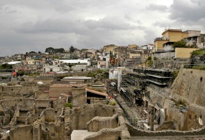 View of the excavations of Herculaneum from modern grounds leve